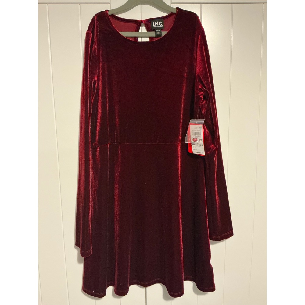 INC International Concepts Kids Girls‎ Velvet Long Sleeve Dress Burgundy XL 16